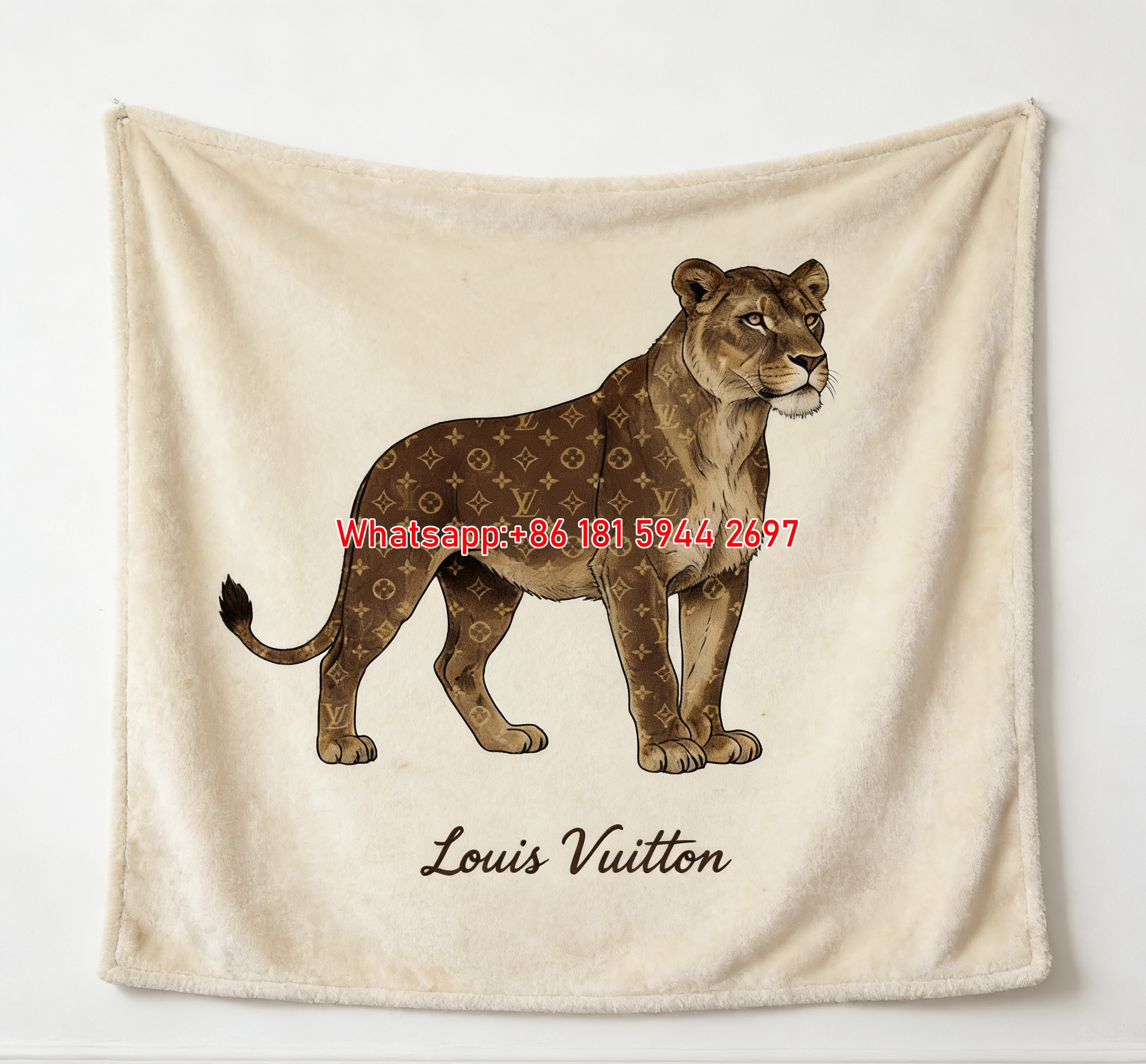 Luxury LV Lioness Print Flannel Throw Blanket 330